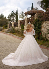 buy train wedding dresses and gowns with long tulle sleeves