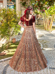 buy Gold Sequin Puffed Sleeves Red Mehndi Party Dress online kaftans wedding party dresses