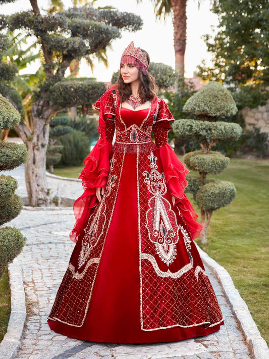 buy Wedding Kaftan Dress Red Heavy Handwork Long Gown