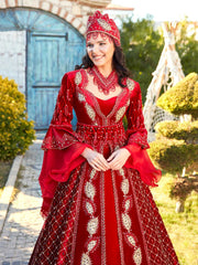 buy Beautiful Heavily Embroidered Red Velvet Long Sleeve Maxi Wedding Gown Dress online bridal dresses store