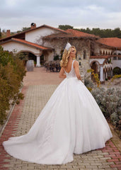 Buy Square Neck Wedding Dresses Appliques Lace Bridal Gowns A-Line With semi cathedral train sale online store