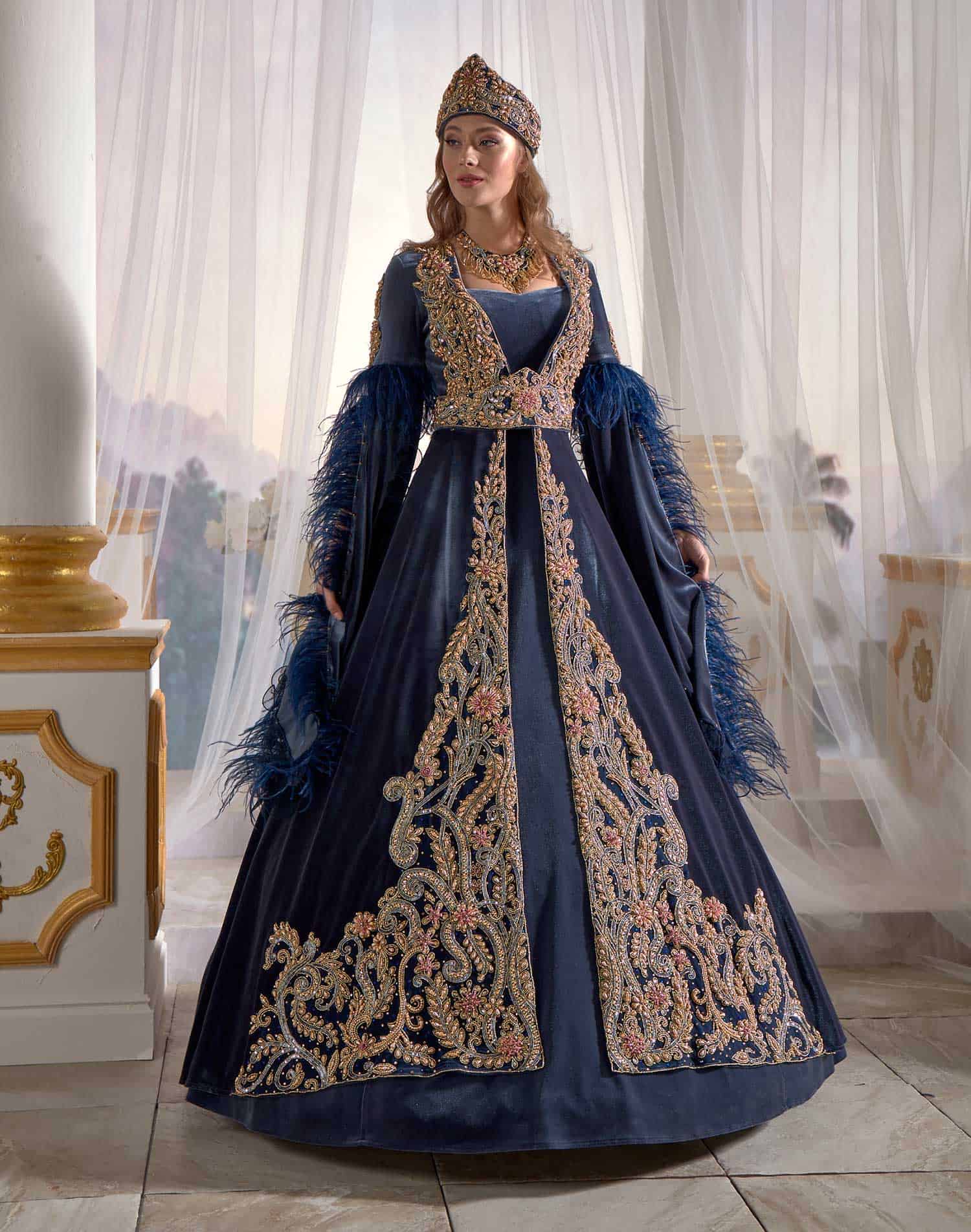 Navy Delicate Beaded Backless Maxi Dress Ottoman Caftan Belted – Sultan Dress