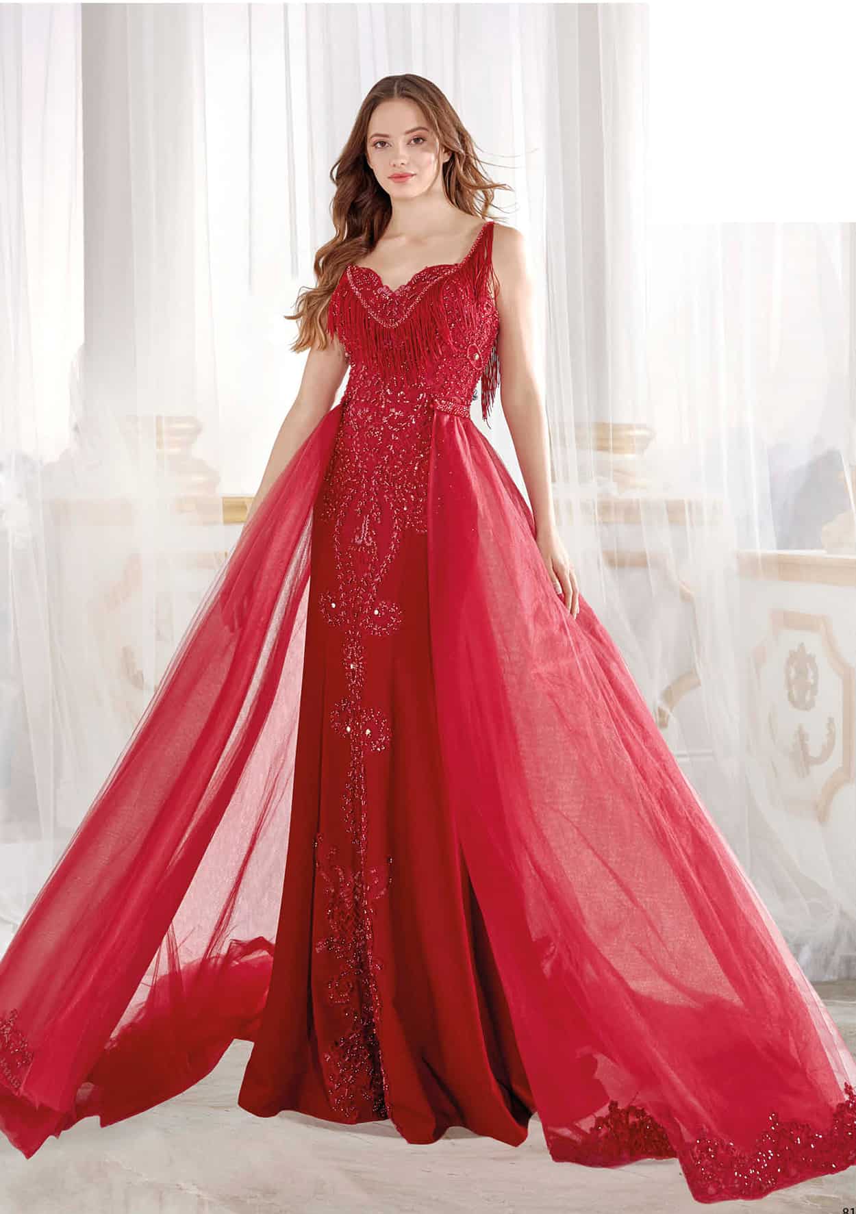 Red Prom Dress Double Straps Embellished V Neck Needle & Thread embroi Sultan Dress Red Prom Dress Double Straps Embellished V Neck Needle & Thread embroi Sultan Dress