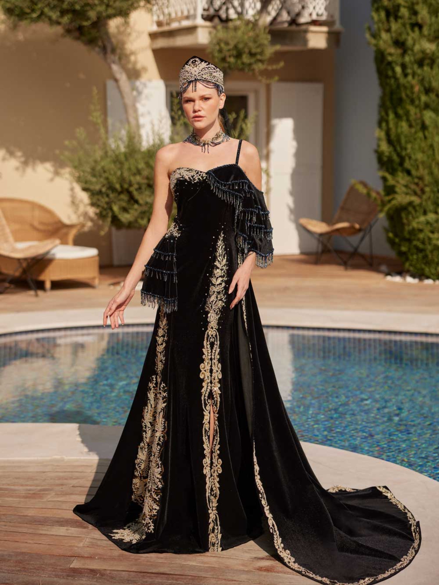 Black Mermaid Gold Lace Party Dress 38