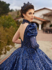 buy Elegant Royal Blue Long Tail One Shoulder Sequined Princess Style Ball Gown Dress formal ball gowns online