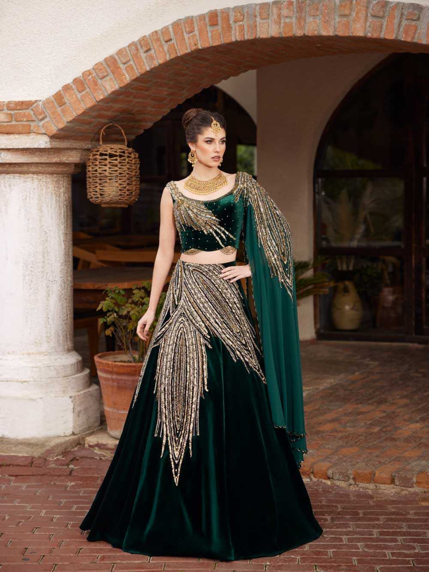 Luxury Emerald Green Mehndi Outfit Henna Dress 44