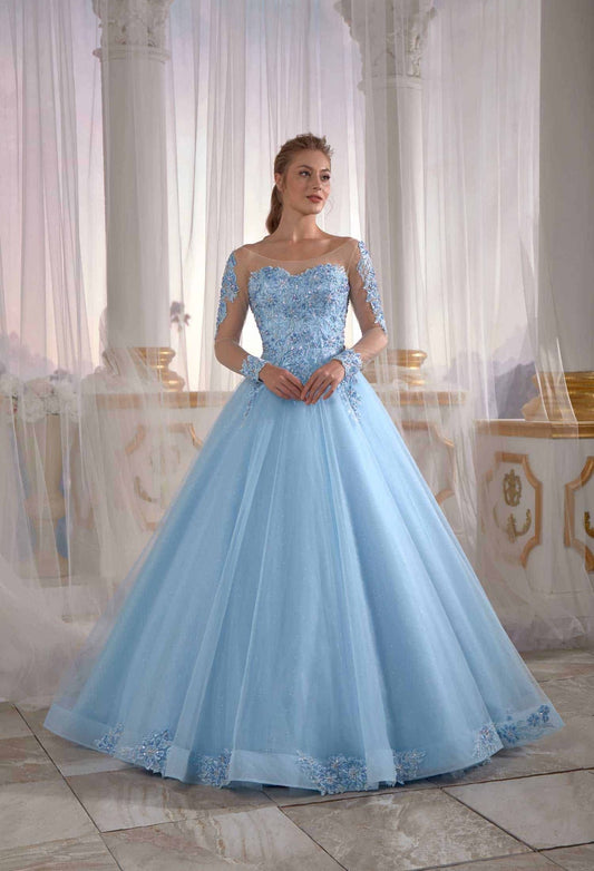 prom dresses online İce Blue Tulle Engagement Dress Pleated Open Back Embellished Top Detail Cold Shoulder (1)