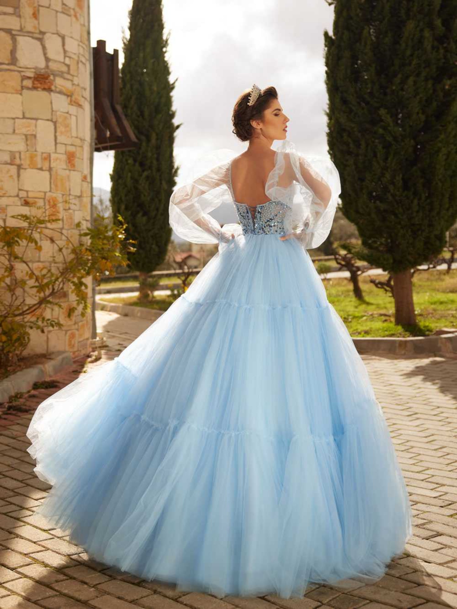 Light Blue Princess Tulle Maxi Sweetheart Prom Dress 44