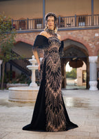 Muslim Bridal Dress, Luxury Turkish Wedding Dress, Handmade Beaded Velvet Gown.