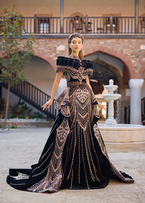 Gold beaded luxury henna outfit in black