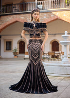 gold Beaded Gown Full Sequin Mermaid Formal henna Dress