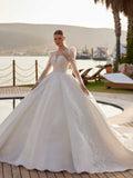 buy Affordable Illusion Lace Modest And Elegant Puffy Sleeve Classy Wedding Dress online shopping for brides