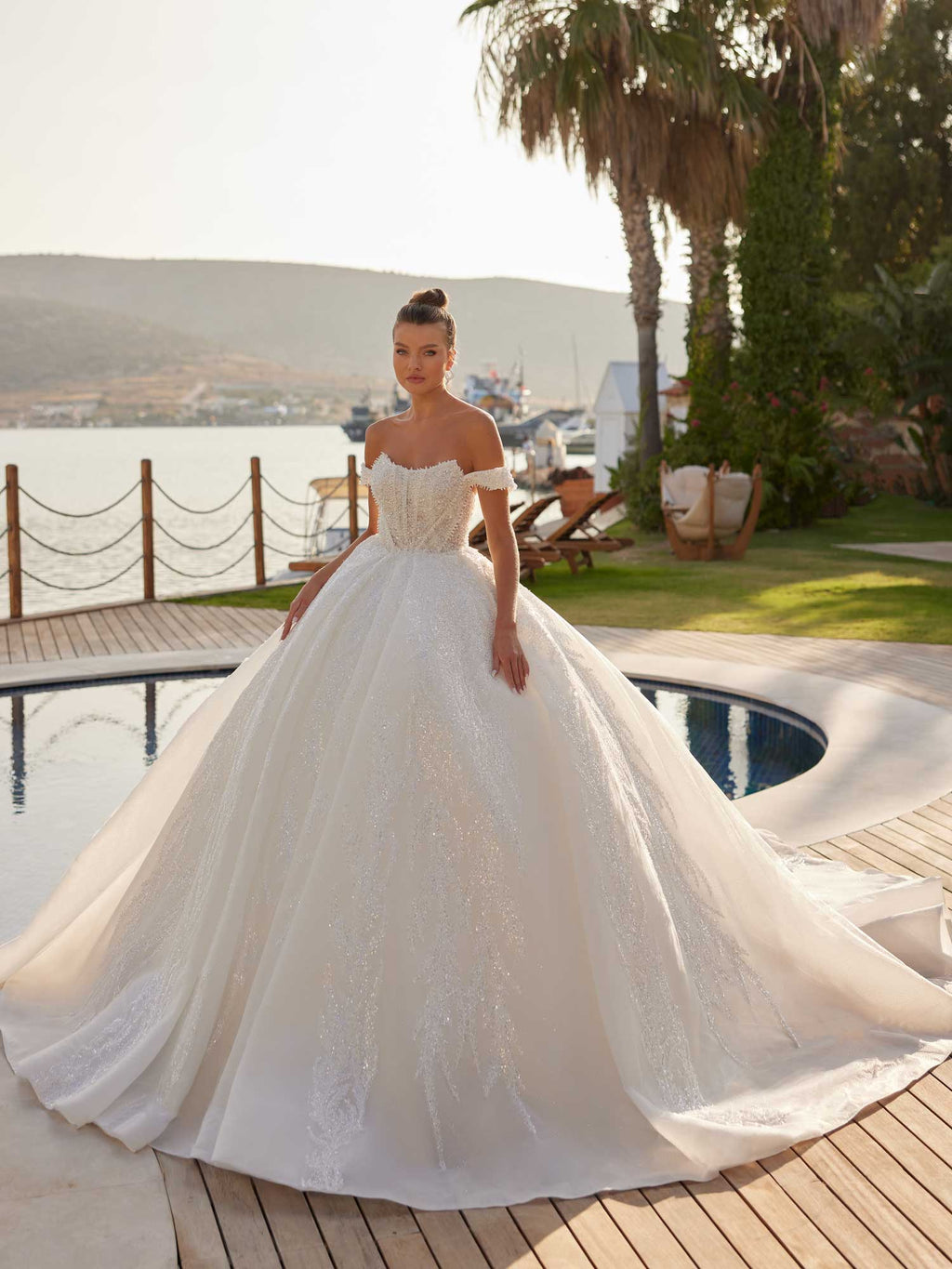 royal lace off the shoulder sparkly wedding dress meryem Royal Lace Off-The-Shoulder Sparkly Wedding Dress Meryem Wedding Dress from Olivia Bottega