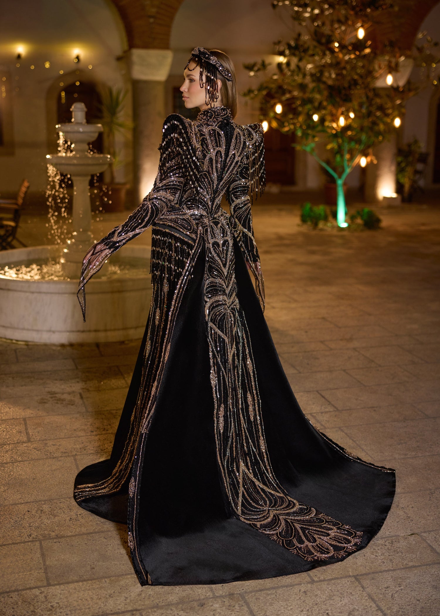 Black Velvet Fringed Modern Henna Party Dress 36