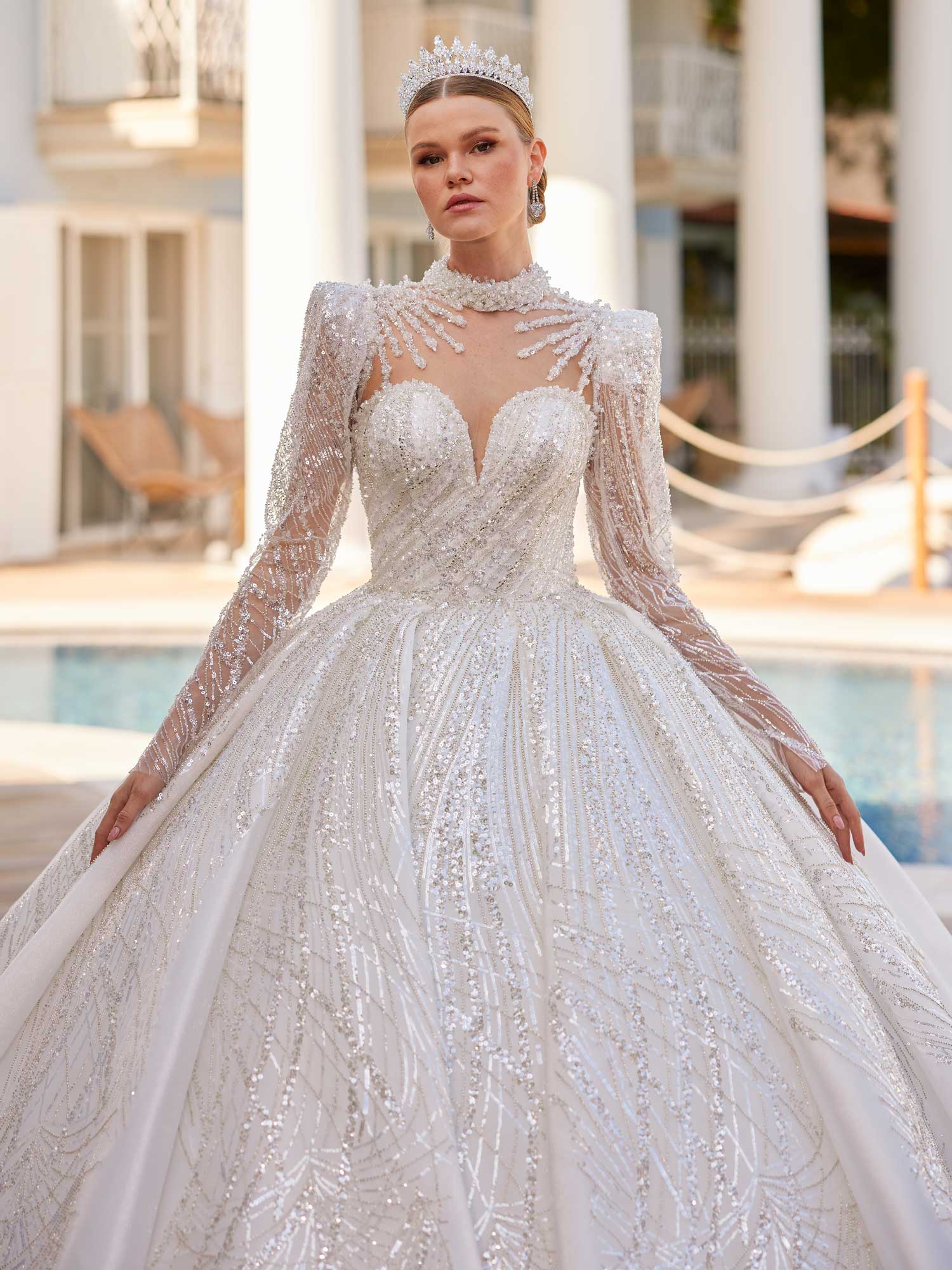 buy princess turtle neck a line wedding dress with illisuion lace online bridal dresses shop