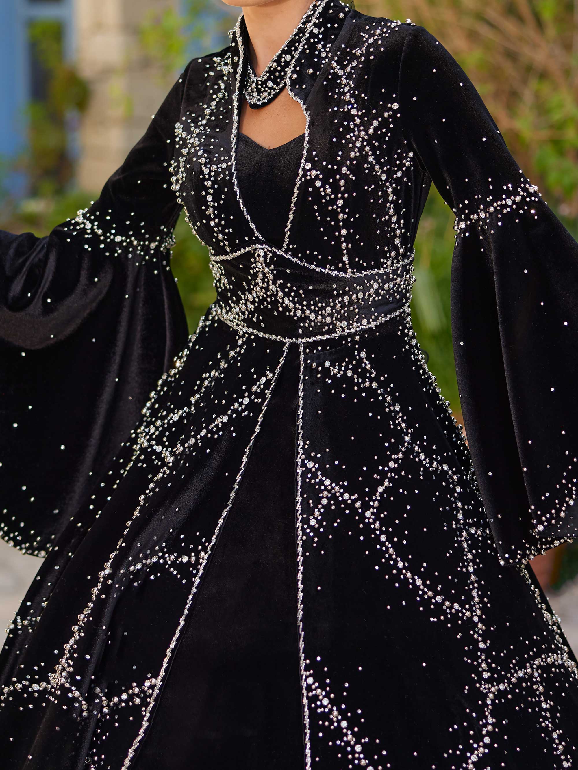 Black shimmering velvet kaftan gown