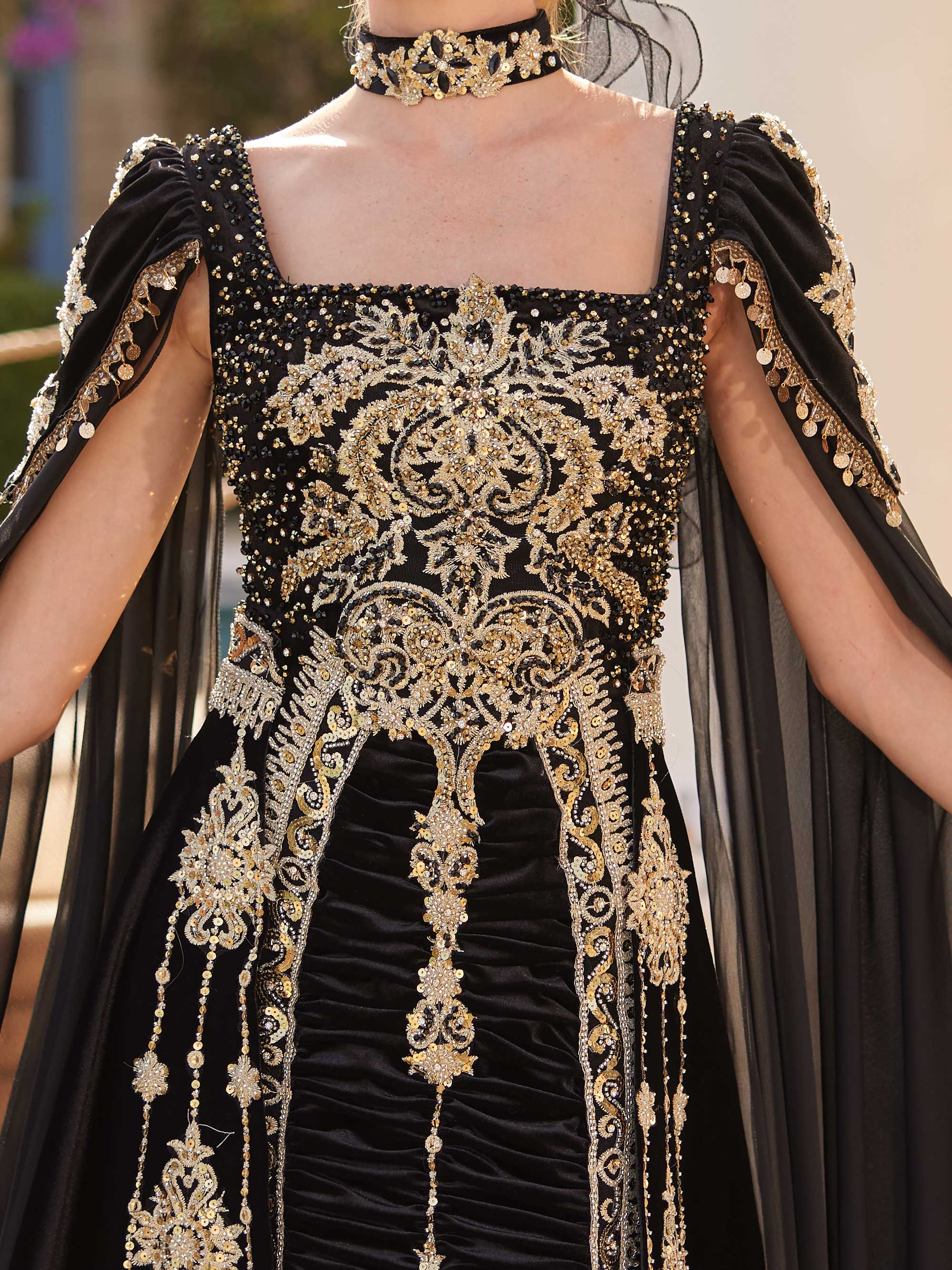 Black Cape Sleeve Square Neck Formal Kaftan Gown Dress