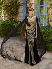 buy black sequins cape sleeves mermaid formal evening dress online for ladies