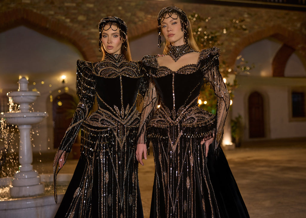 muslim women and modern women henna party dress with full sequin and turkish henna caftan gown fancy style