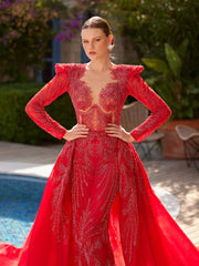buy Stylish Red Tulle Top With Sequin Embroidrey Formal Evening Gown Dress online