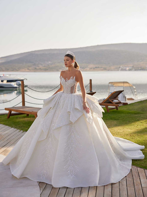 cinderella wedding dress Muliti Layer Shiny Ball Gown Fancy Neckline 42 JFK Birthday Dress S Size:50 Regular Cinderella Couture wedding dress EVERYDAY DRESSES