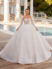 buy off the shoulder with long juliet sleeves sparkly wedding dress chapel train embroidery bridal gown dress wedding dresses online websites