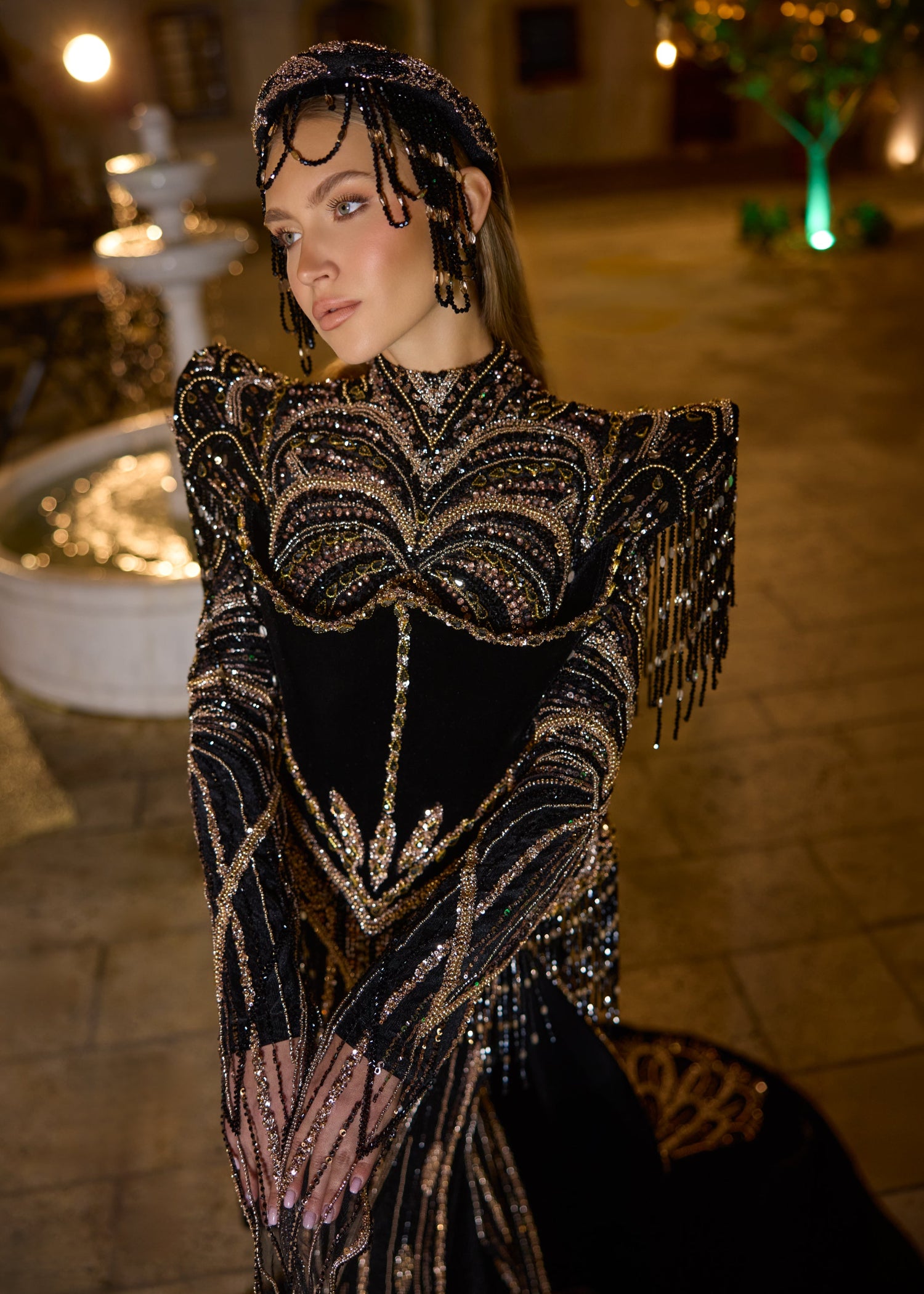 Black Velvet Fringed Modern Henna Party Dress 36