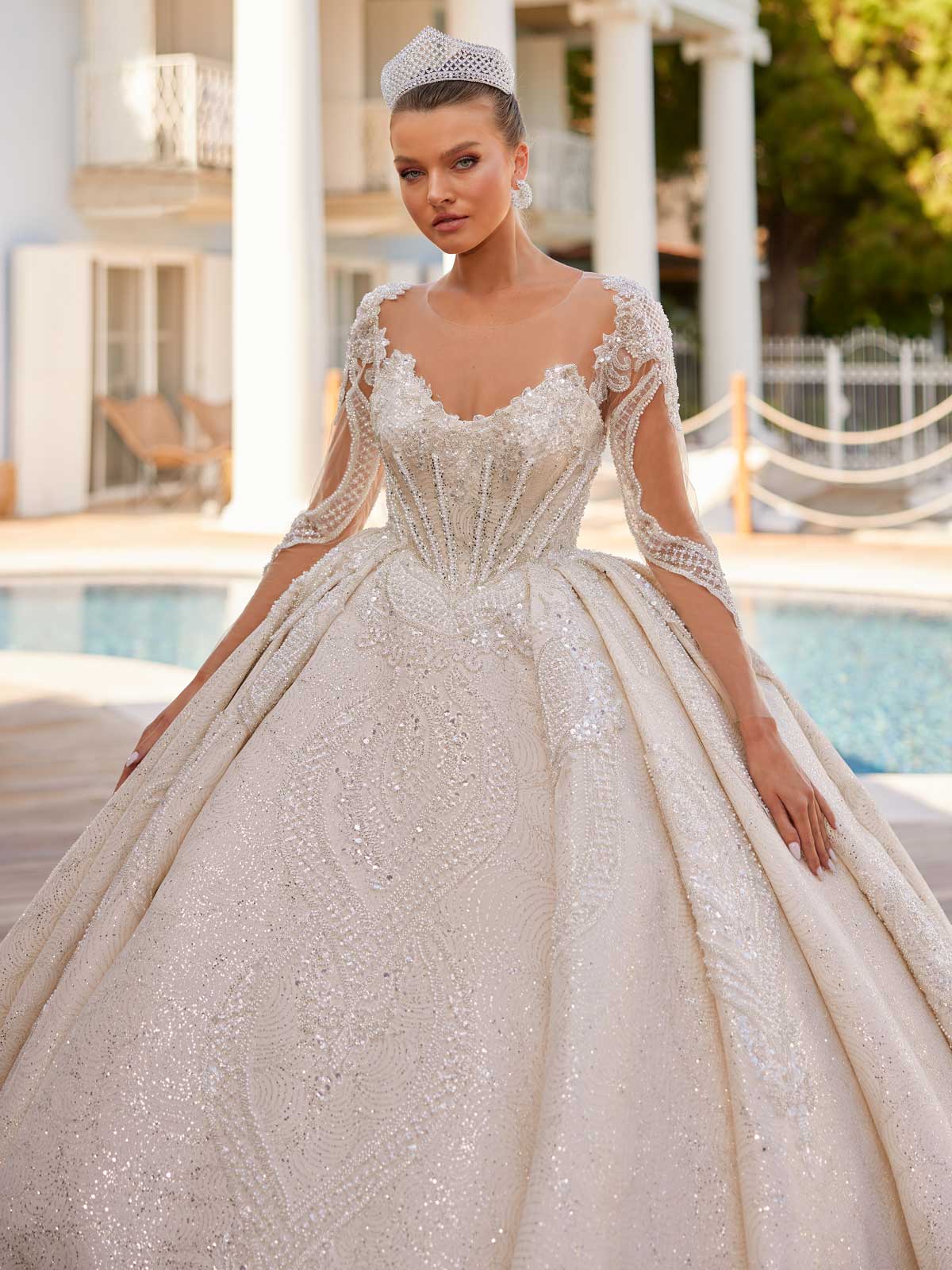Princess Illusion 3/4 Sleeve Lace Corset V Neckline Ball Wedding Gown 42 Princess Illusion 3/4 Sleeve Lace Corset V Neckline Ball Wedding Gown 42