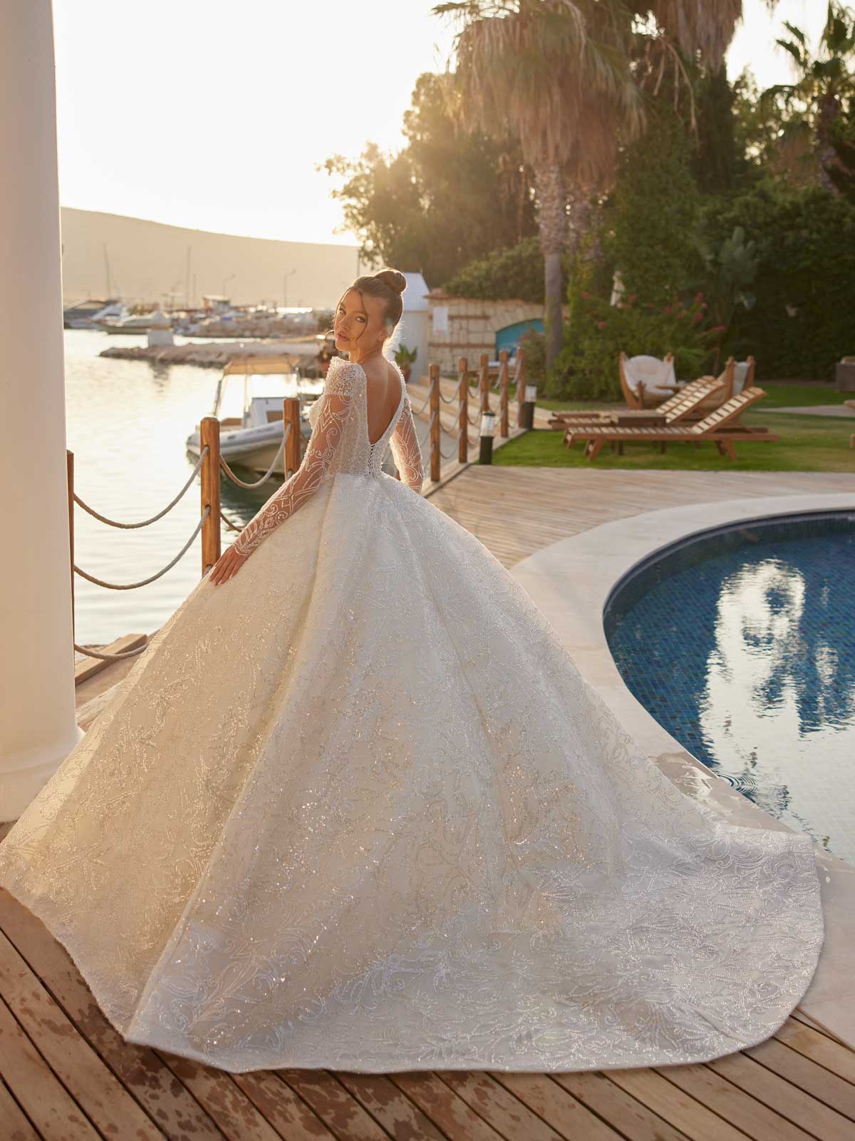 Elegant Lace Ball Gown Long Tulle Sleeve V Neck Wedding Dress 36 Elegant Lace Ball Gown Long Tulle Sleeve V Neck Wedding Dress 36
