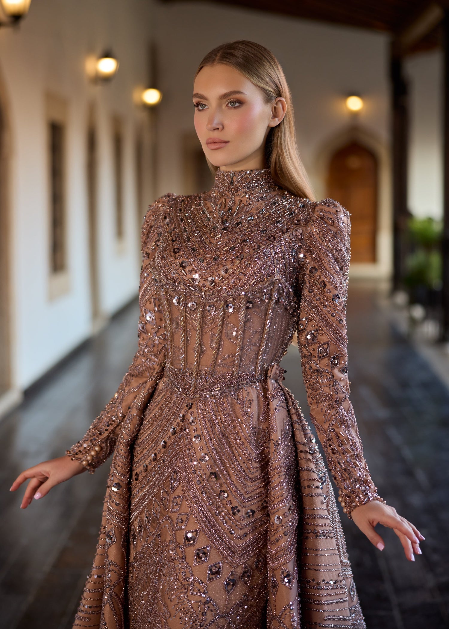 modest gold dress Sequin Bridesmaid Dresses Long Sleeve SIZE BUST WAIST SLEEVES XS 34 in 30 in 23 in S 36 in 32 in 23 in M 38 in 34 in 23.5 in L 40 in 36 in 24 in XL 42 in 38 in 24.5 in XXL 44 in 40 in 25 in Modest Gold Elegant Evening Gowns