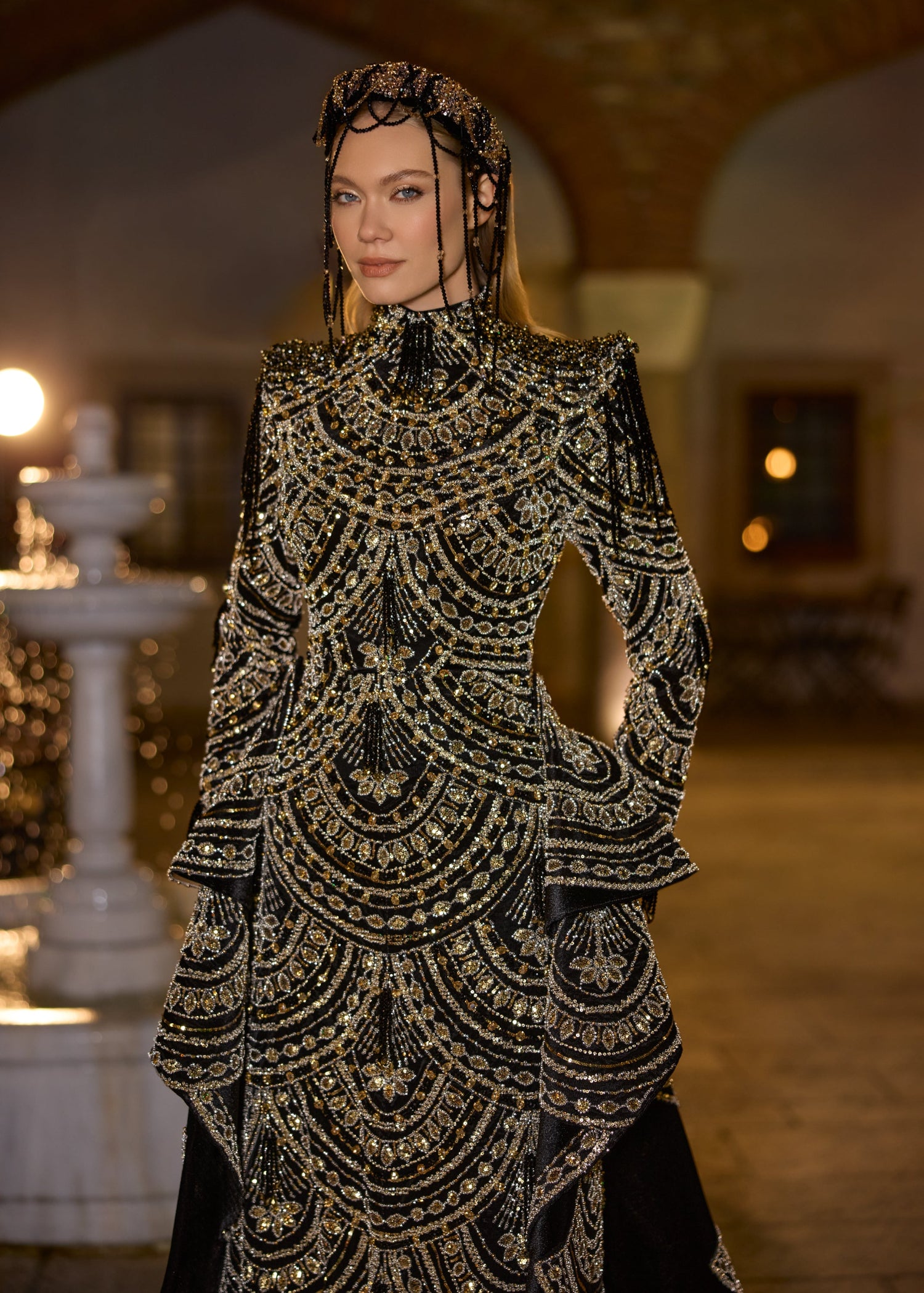Modest Black Velvet Henna Dress with Detachable Skirt & Crown – Sultan Dress