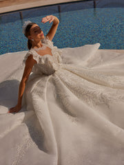 buy Stunning Illusion Neck Shiny Ball Gown Wedding Dress With Ruffles online shop
