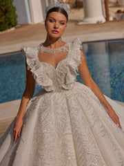 buy Fairy A Line Volumed Ruffle Shiny Cathedral Train Wedding Gown wedding stores online