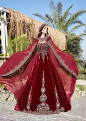 buy Red Sweetheart Neck Long Embellished Cape A line Kaftan Abaya online prom gown boutiques