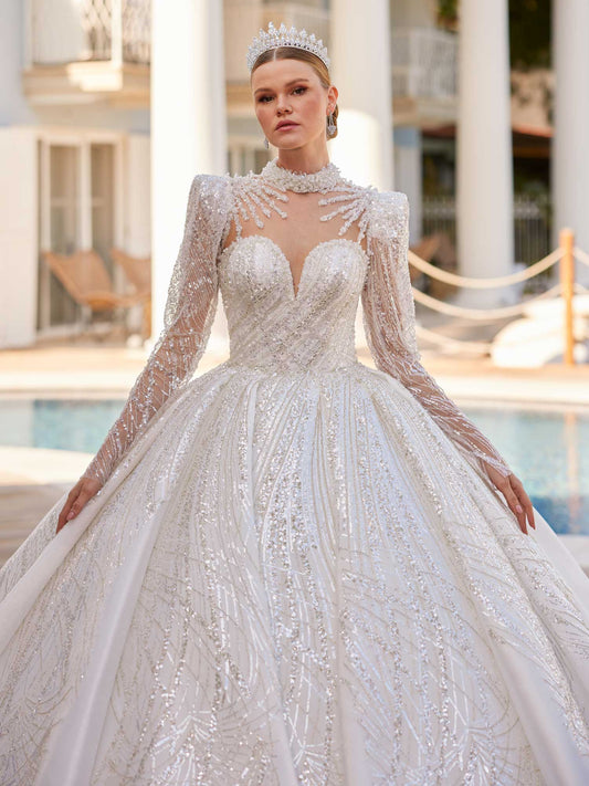 buy princess turtle neck a line wedding dress with illisuion lace online bridal dresses shop