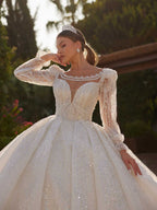 buy Fancy Stunning Princess Ball Gown Winter Puffy Sleeve Wedding Dress plus sizes