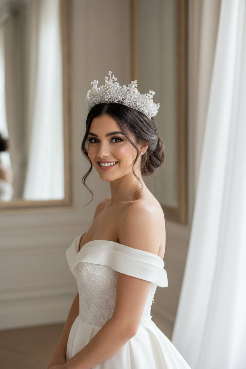 FloraL Wedding Zircon Tiara With Parls Beadings For Women