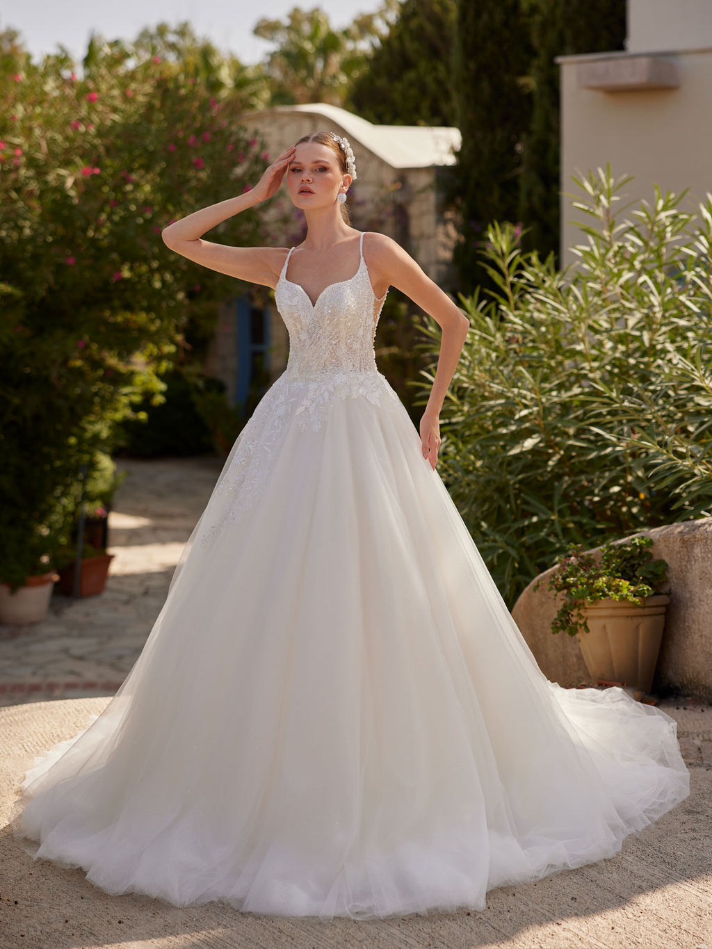 Enchanted Floral Applique Sheer A Line Boho Wedding Dress 42