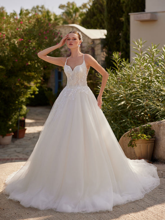 buy plus size cheap Enchanted Floral Applique Sheer A Line Boho Wedding Dress online bridal stores