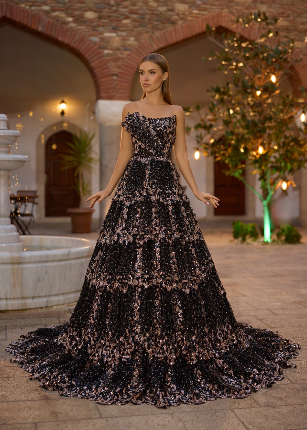 Black Gold Crystals Modern Henna Party Dress 40