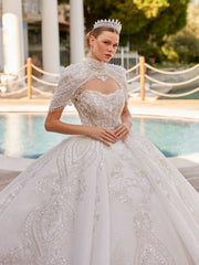 buy elegant swetheart detachable sleeves turtle neck sequins wedding dress online bridal gown store