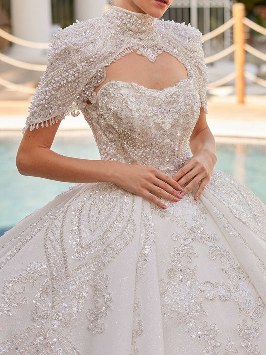 buy Sophisticated Detachable Sleeves Sequins Bridal Gown Online  Plus Size 