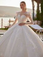 buy long tulle sleeve illusion lace a line princess muslim bridal wedding dress online store