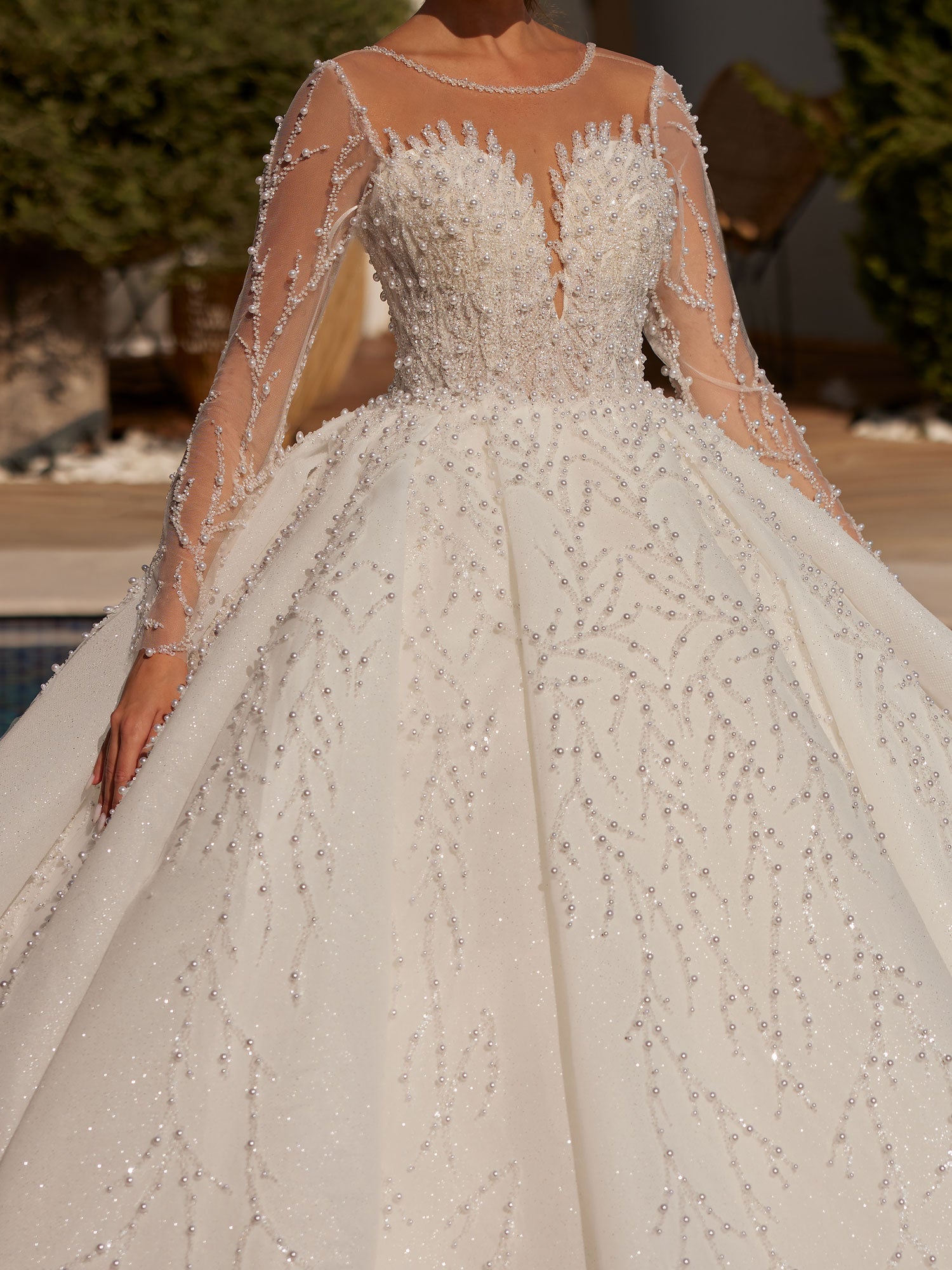 Illusion Tulle Lace Luxury Pearl Muslim Fairy Wedding Dress 36 Illusion Tulle Lace Luxury Pearl Muslim Fairy Wedding Dress 36