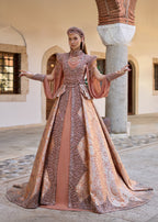 Luxury Rose Gold Turkish Henna Kaftan Dress - Beaded Bridal Abaya Gown | Sultan Dress