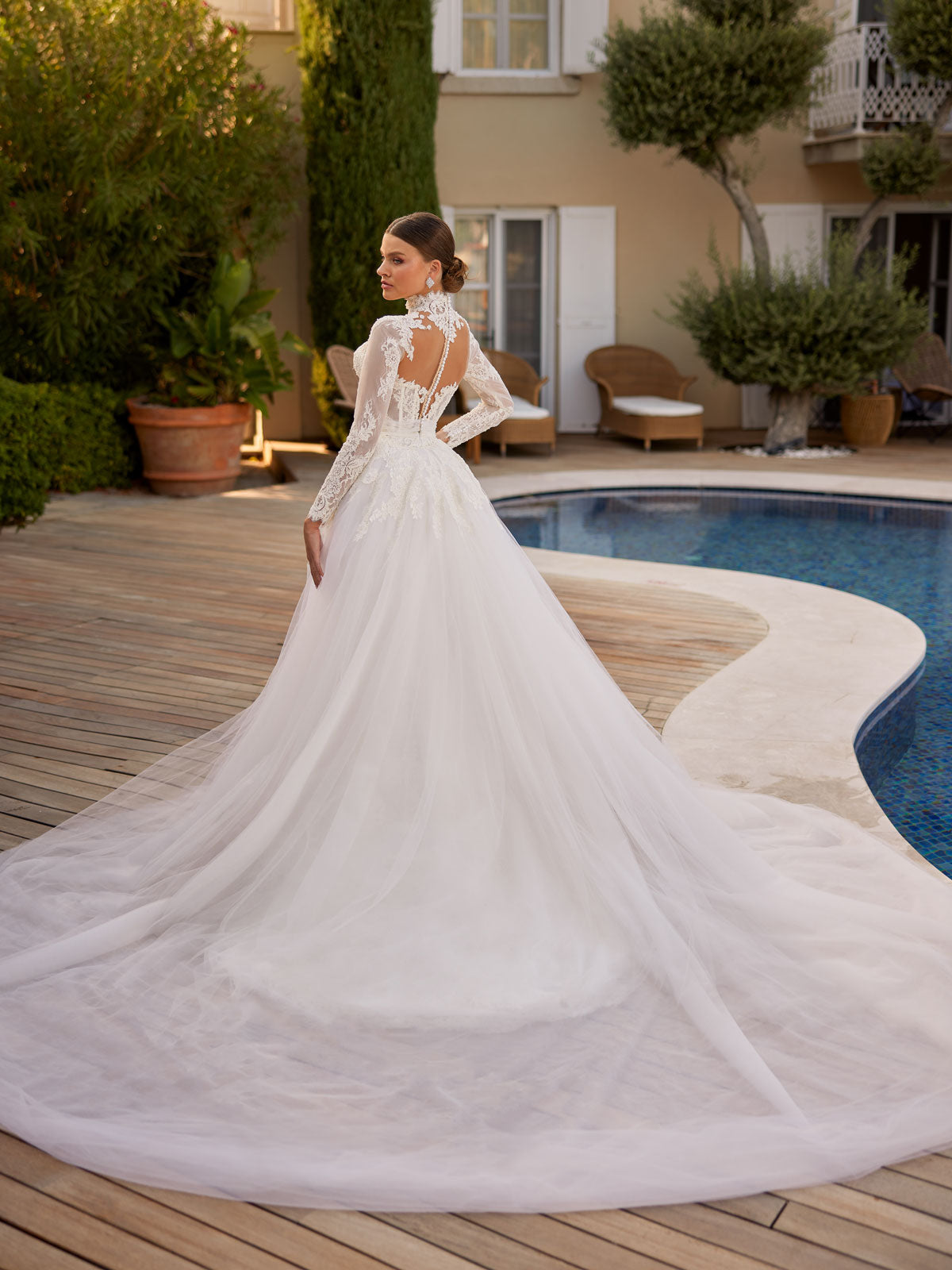 Luxury Turtle Neck Illusion Lace Mermaid Long Sleeve Bridal Dress With Detachable Skirt 42 Luxury Turtle Neck Illusion Lace Mermaid Long Sleeve Bridal Dress With Detachable Skirt 42