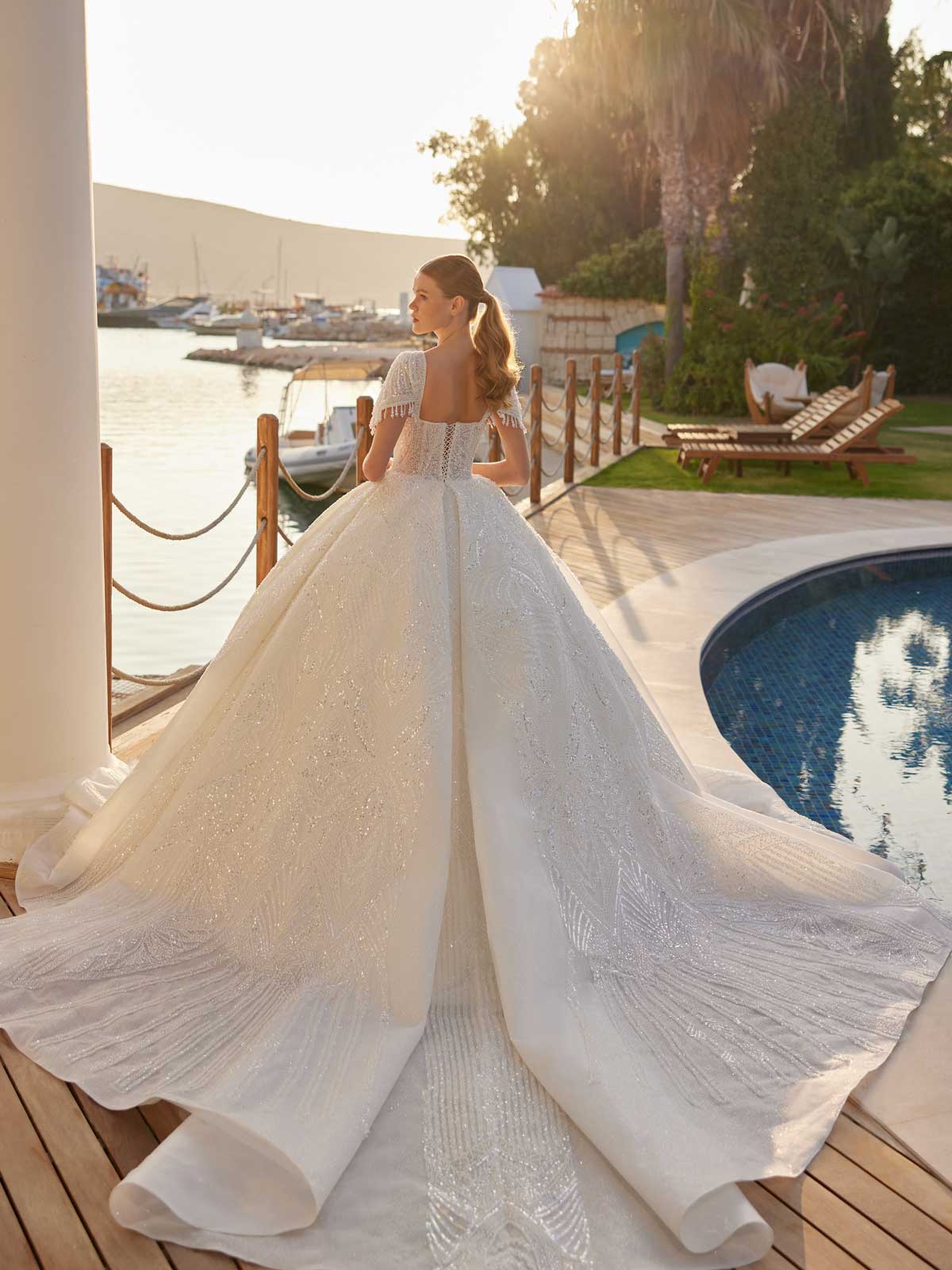 buy elegant pearl short sleeve summer wedding gown bridal dress for plus sizes bridal gowns online 