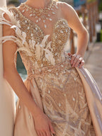 buy Nude Sparkly Long Sophisticated Formal Dress With Detachable Train online prom dresses shop