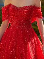 buy full red sequin shimmering off shoulder princess ballgown with chapel train online elegant gowns websites for party