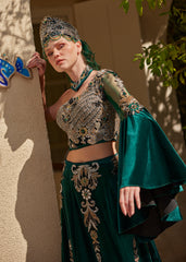 buy one shoulder angel sleeve emerald green henna kaftan dress online shop